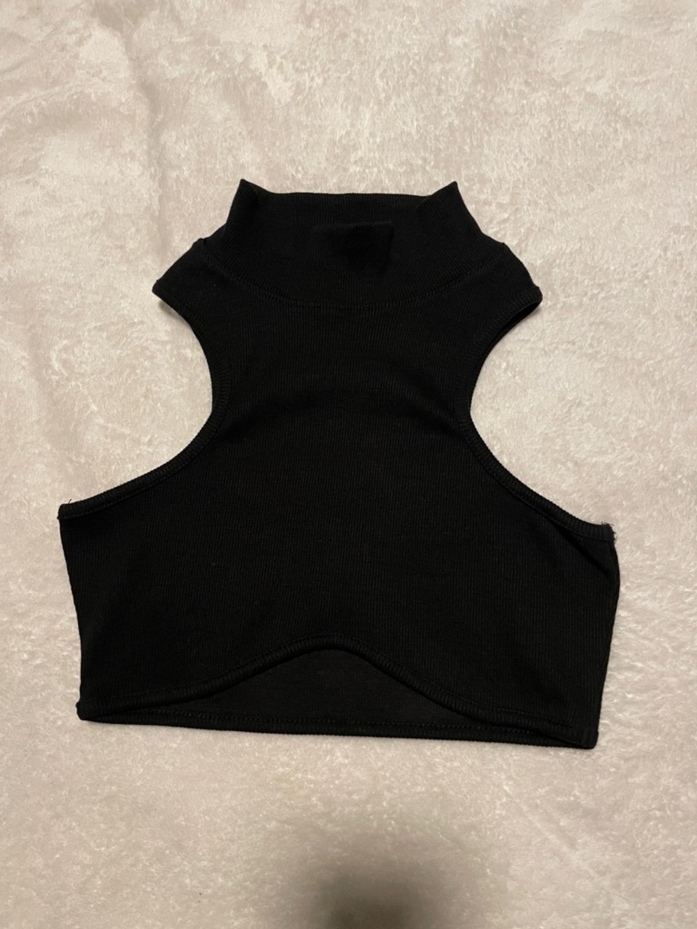 Black Ribbed Mock Neck Crop Tank Top